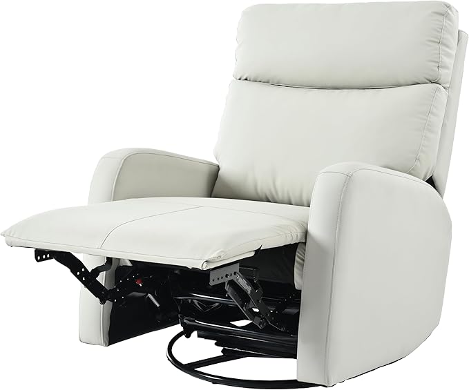 QKFF Swivel Rocker Recliner Chair for Nursery, Upholstered 360° Leather-air Glider Rocking Chair with Phone Holder, Manual Small Recliners for Small Spaces Living Room
