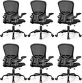 FelixKing Office Desk Chairs, Ergonomic PC Desk Chair with Wheels, Adjustable Lumbar Support and Height, Swivel Computer Chair with Flip-up Armrests, Ergo Mesh Backrest for Working (Black, Pack of 6)