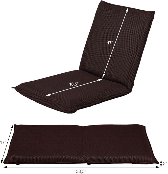 BestComfort Folding Floor Chair 6-Position Adjustable Meditation Chair Video Gaming Chair with Back Support for Reading TV Watching, Portable Floor Seat Lounge Sofa Chair for Kids Teens Adult, Coffee