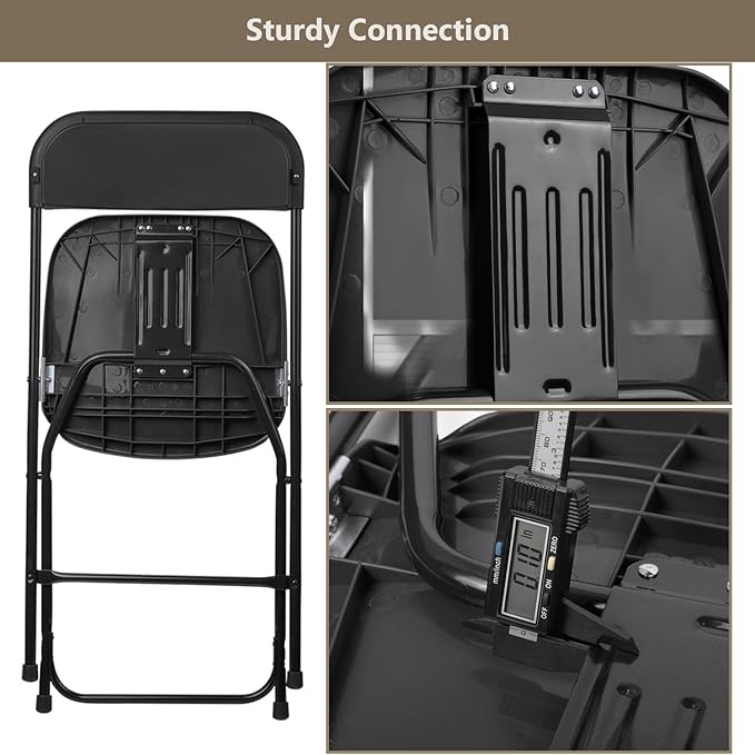 Folding Chairs 10 Pack, Heavy-Duty Plastic Foldable Chairs with Sturdy Metal Frame, 350 lbs Capacity, Stackable Portable for Weddings, Parties, Office, Indoor, Outdoor Events, Black