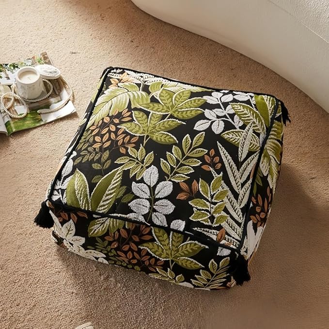 Vintage Floor Cushion Pouf, Round Tatami Meditation Seat Ottoman, Lazy Sofa Stool, Footrest for Living Room, Bedroom(Green)