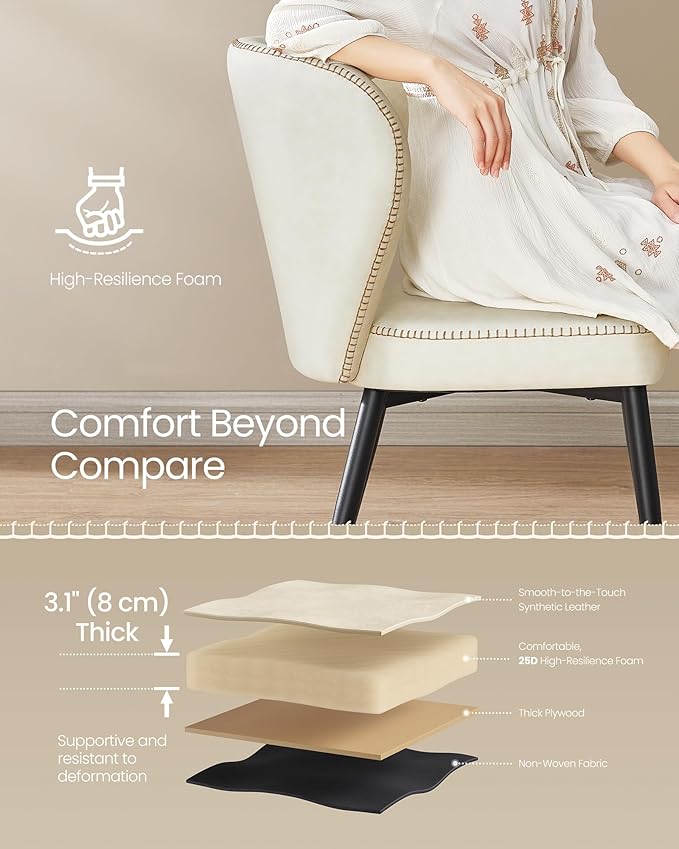 VASAGLE EKHO Collection - Dining Chairs Set of 2, Upholstered Kitchen Chairs, Comfortable Seat, Synthetic Leather with Stitching, Mid-Century Modern, Easy Assembly, Living Room Lounge, Cream White