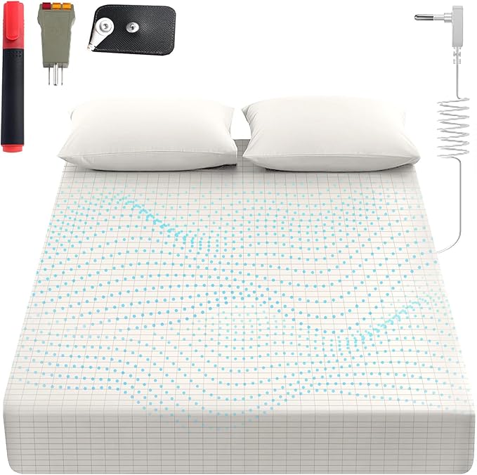 Grounding Sheets King, 90% Organic Cotton+ 10% Pure Silver Fiber,Grounded Bed Sheet Kit, Deep Pocket Grounded Bed Sheet, Relieves Pain - Used for Healthy Sleep Therapy (White, Full)