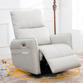 QKFF Power Swivel Rocker Recliner Chair for Nursery, Upholstered 270° Swivel Glider Rocker Chair with USB Ports, Small Power Recliners for Small Spaces Living Room (Light Grey)
