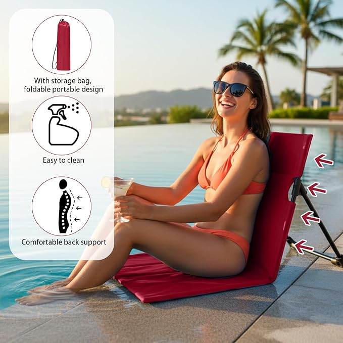 Jetec Foldable Floor Backrest Chair Portable Camping Chair with Storage Bag Light Weight Lazy Seat for Indoor Outdoor Bed Ground Park Lawn Concerts Beach Hiking