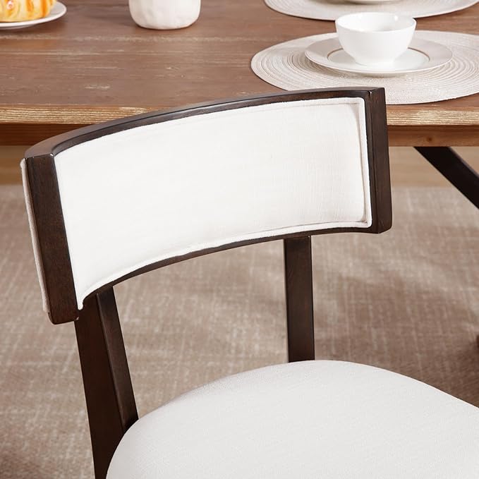 DM Furniture Farmhouse Dining Chairs Set of 6 Upholstered Linen Fabric Dining Room Chairs Mid Century Modern Kitchen Chairs Solid Wood Dinner Chair with Curved Wing Back for Dining/Living Room