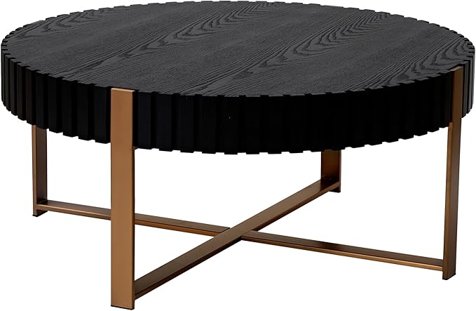 31.49'' Black Round Coffee Table for Apartment, Modern Living Room Coffee Table with Sturdy Pedestal Base (Black)