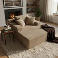Sytopia Chaise Lounge with Armrests, Oversized Sofa Bed with 3 Pillows, Cozy Boneless Couch, Sleeper Reading Chair for Living Room Bedroom, Floor Sofa Corduroy, Furniture Sala, Cashmere Beige