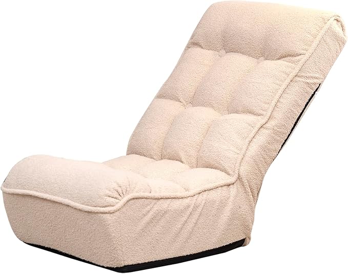 Floor Chair Single Lazy Sofa Leisure Balcony Reclining Japanese Tatami Adjustable Recliner with Ottoman for Living Room, Bedroom, Indoor Use(No Footstool, Beige)