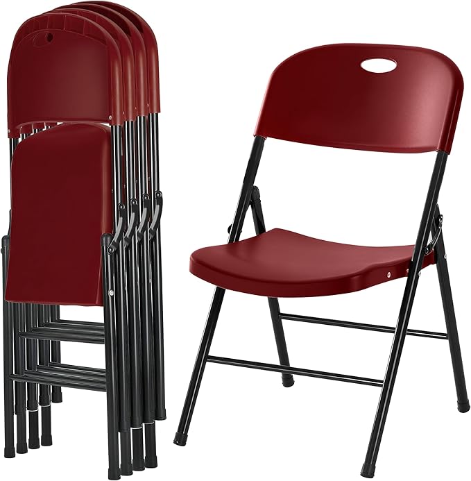 Amazing for less 4-Pack Heavy Duty Plastic Folding Chair, 450 lbs Capacity Foldable Chairs for Indoor Outdoor, Stackable Portable Seating for Party, Wedding, Patio, Backyard, Office (Red)