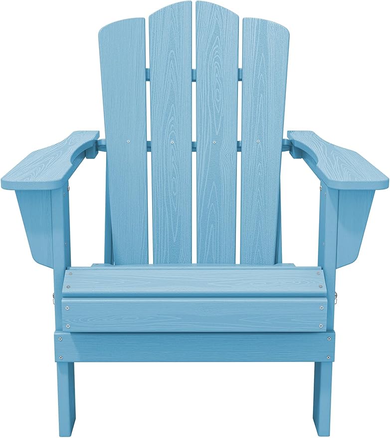 KINGYES Folding Adirondack Chair Set of 6, HDPE All-Weather Folding Adirondack Chair, Light Blue