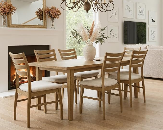 HNY Modern Farmhouse Dining Chairs Set of 6, White Sherpa Boucle Upholstered Seat Kitchen Chairs, Rustic Industrial Armless Side Chairs with Brown Wooden Frame for Dining Living Room Restaurant