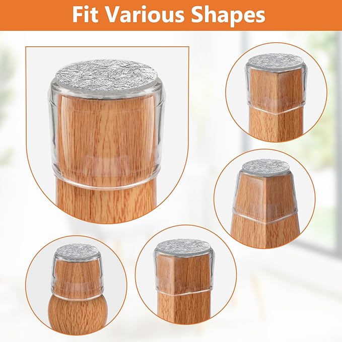 BAIPOK 36Pcs Round Chair Leg Floor Protectors with Felt Bottom, Silicone Chair Leg Covers Caps for Hardwood Floors, Dining Room Bar stools Leg Protectors, Reduce Noise & No Scratch, Clear, Small
