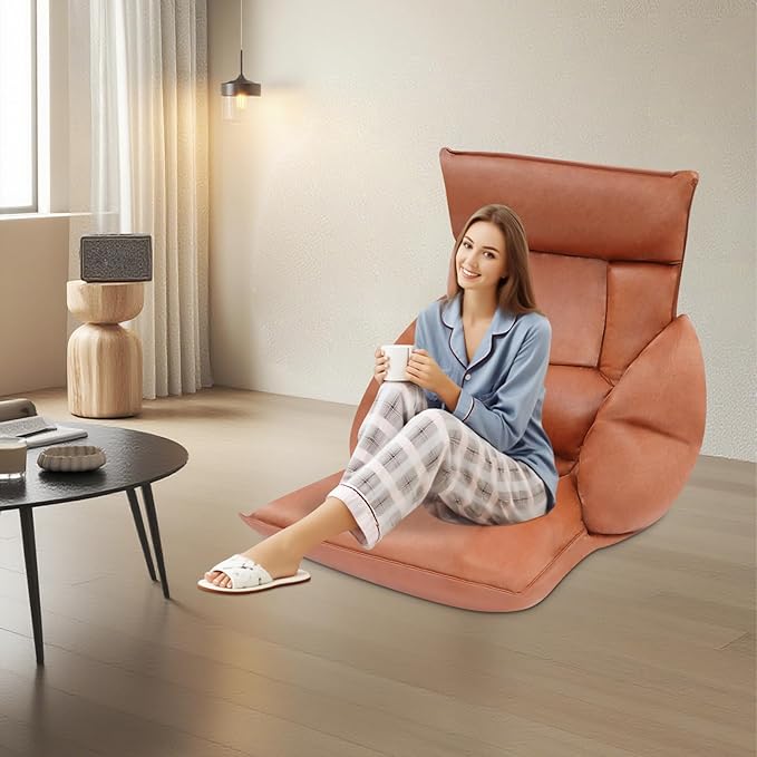 Eapmic Floor Chair, Lazy Sofa, Folding Chair Bed with 5-Position Adjustable Headrest & Backrest, Indoor Chaise Lounger, Gaming Recliner for Reading Gaming Meditation Living Bedroom (Coffee Color)