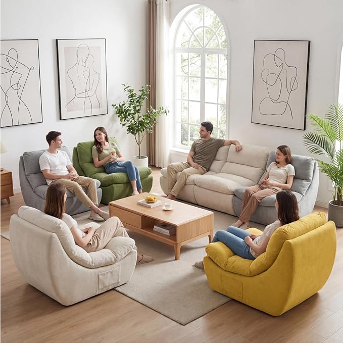 Set of 2 Bean Bag Chairs, Boneless Lounge Chair, Togo Chair Sofa, Anti Cat Scratch Fabric with Machine Washable, Beanbag Chair for Bedroom, Floor Couch Living Room, Bedroom, Reading Corner (YELLOW)