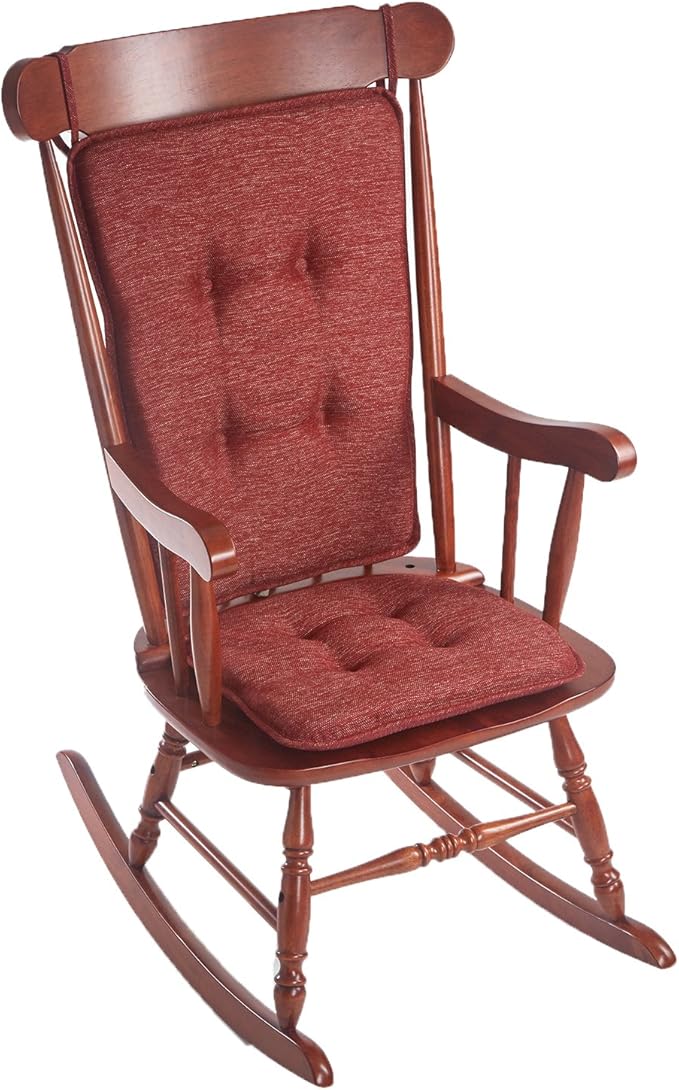 Klear Vu Embrace Rocking Chair Cushions for Living Room, Nursery, or Home Office, Tufted and Non-Slip Pads, 2 Piece Set, Seat 16"x15" and Seat Back 24"x17", Red