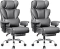 BESTFAIR Big and Tall Office Chair - High Back Executive Chair with Footrest & Lumbar Support for Heavy People, Adjustable Arms, Padded Wide Seat Computer Gaming Chair, Gray 2 Pack