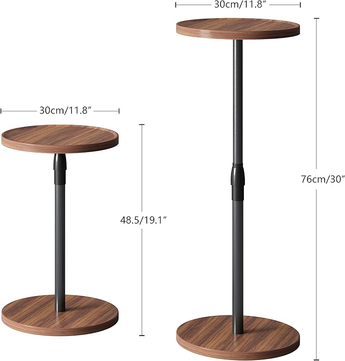 IRCPEN Adjustable End Table, Small Round Side Table, Drink Table for Small Spaces, Pedestal Nightstand for Living Room, Bedroom, Sofa Couch, Brown ET-010BR