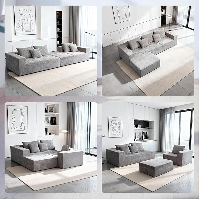 Sytopia 109" L-Shaped Cloud Couch, Boneless Modular Sectional Sofa with Deep Seat for Living Room Bedroom, Modern Floor Couch Chenille, Comfy Sleeper Futon Sofa Bed 40D Foam Furniture, Left Facing