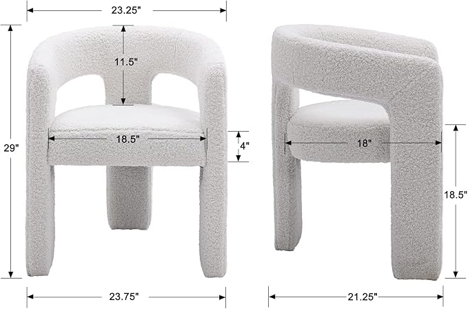 DAYALANE White Boucle Dining Chairs Set of 2, Upholstered Sherpa Kitchen Chairs with Arms Comfy Barrel Side Chair for Living Room/Dining Room/Reception, White Fur