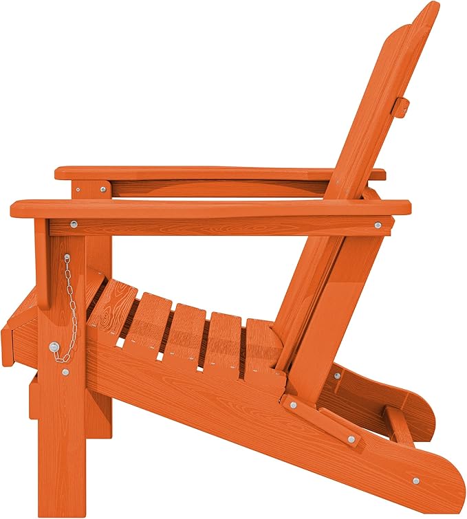 KINGYES Folding Adirondack Chair, HDPE All-Weather Patio Chairs, Wooden Textured Lawn Chair for Poolside, Backyard, Deck, Fire Pit, Orange