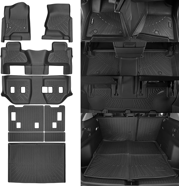 Naibeve Floor Mats for 2015-2020 Chevrolet Suburban/GMC Yukon XL 8 Seats Bench Seats - All Weather for Chevy Suburban/GMC Yukon XL Floor Mats Trunk Mat & 3rd Row Backrest mats Accessories