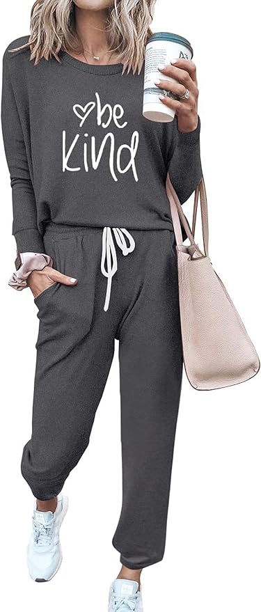 PRETTYGARDEN Women Fall 2 Piece Lounge Outfit Long Sleeve Tops High Waisted Jogger Pants Set Spring Travel Clothes Tracksuit