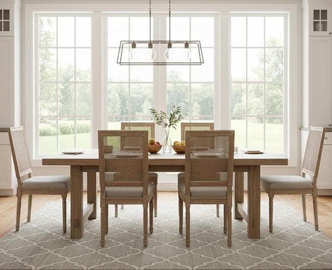 CIMOTA Farmhouse Dining Chairs Set of 8, French Rattan Dining Room Chairs with Rectangle Back/Distressed Wood Upholstered Vintage Side Chairs for Kitchen/Restaurant, 8PCS/Grey
