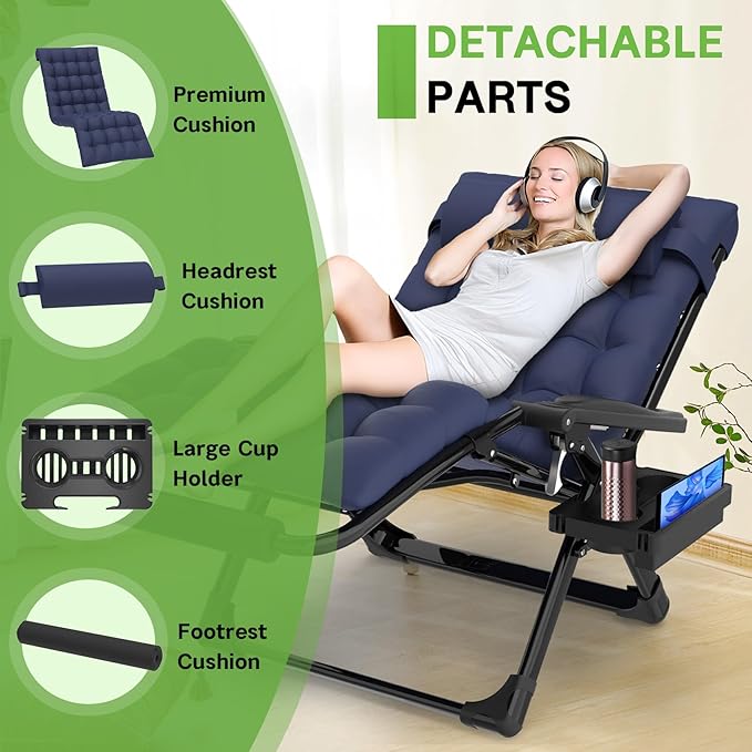 ZENPETIO Oversized Zero Gravity Chair, 33In XXL Zero Gravity Recliner Lounge Chair, Anti Gravity Chair for Indoor and Outdoor, Reclining Camping Chair for Lawn and Patio w/Cushion and Footrest, 500LBS