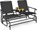 S AFSTAR 2-Person Outdoor Glider, Patio Glider Bench Chairs with Center Tempered Glass Table & Breathable Loveseat, Double Swing Glider Chair for Porch Garden Poolside Balcony Lawn (Black)
