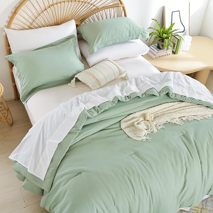 weigelia Twin Comforter Set 5 Pieces Sage Green Comforter Set Bed in a Bag Twin Bedding Set Soft Lightweight Comforters Set with Sheets for All Season