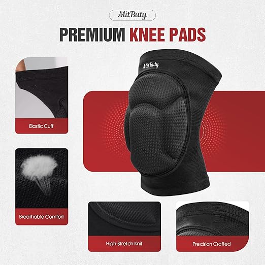 MitButy Protective Knee Pads for Men, Women & Kids – 1 Pair Thick Foam Cushioned Pads for Volleyball, Dance, Gardening, Wrestling & Kneeling – Durable Protection for Work & Sports (S: 12.5–15")