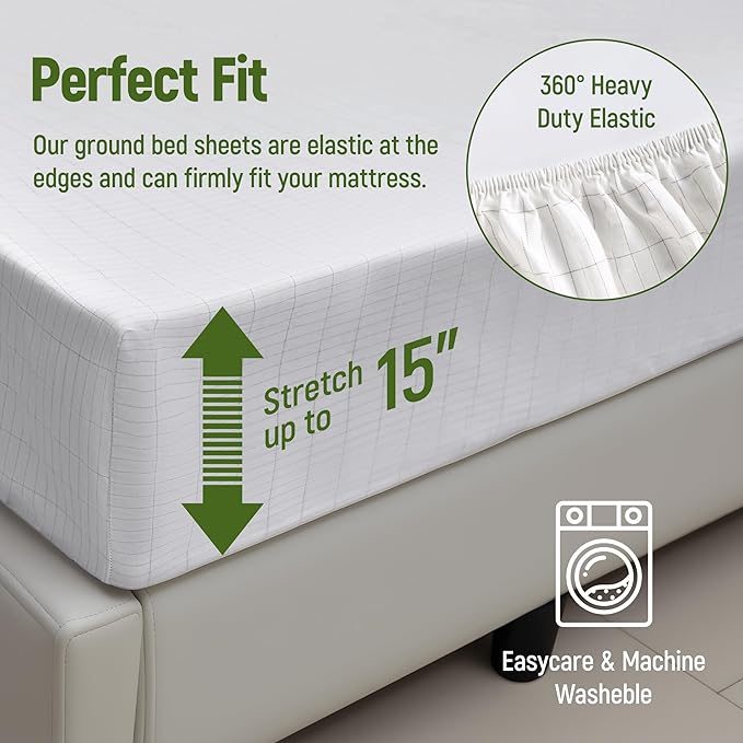 Grounding Sheets Twin XL,90% Cotton+10% Pure Silver Fiber,Grounded Bed Sheet,Deep Pocket Bare Earth Grounding Sheet,Miracle Earth Sheets Well Bedding for Better Sleep & Wellness (White,39"x80"x15")