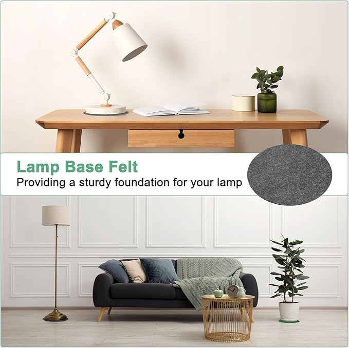 20-Pack Lamp Base Felt, 4 Inch Dia. 2mm Thick Self Adhesive Round Fabric Felt Pads for Lamp/Furniture/DIY, Non-Slip Fiber Backed Patch Circles with Adhesive Backing [Grey]