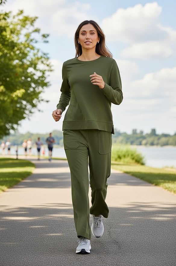 ETCYY NEW Lounge Sets for Women 2 Piece Outfits with Side Split Sweatshirt Tops and Wide Leg Sweatpants