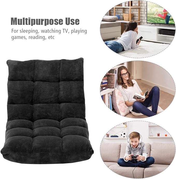 GOFLAME 14-Position Folding Floor Chair, Padded Gaming Lazy Sofa Chair with Adjustable Backrest, Couch Recliner, Sleeper Bed Lounge Chair for Reading, Gaming, Meditating (Black)
