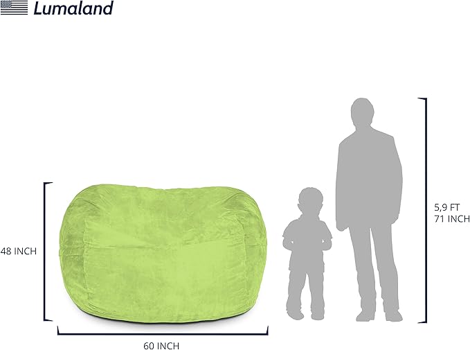 Lumaland Luxurious 5ft Large Bean Bag Chair with Microsuede Cover - Ultra Soft, Foam Filling, Washable Bean Bag Sofa for Kids, Teenagers, Adults - Sack Chair for Dorm, Family Room - Light Green