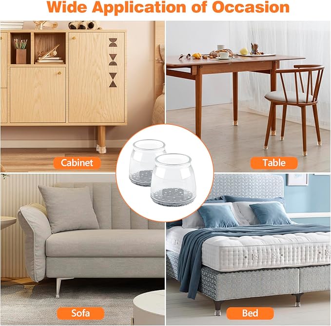 36pcs Round Chair Leg Floor Protectors, Felt Pads Chair Leg Protectors for Hardwood Floors, Silicone Furniture Feet Cups Covers Felt Pads, Prevents Scratches & Reduce Noise, Clear, X-Small