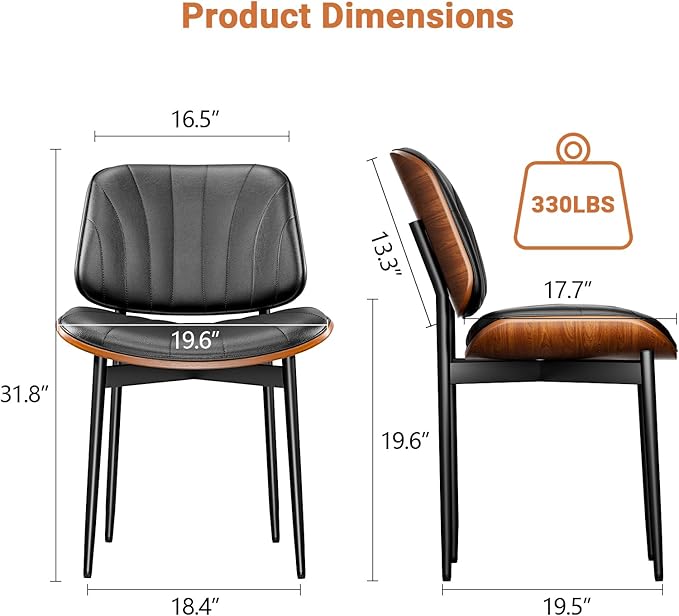 YaFiti Dining Chairs Set of 4, Dining Room and Kitchen Chairs, FSC Certified Mid Century Modern Accent Chair, Upholstered PU Leather Chairs for Vanity with Walnut Bentwood and Metal Legs, Black