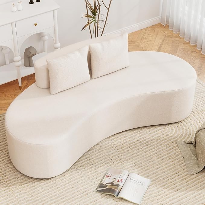 Giantex 78.5" Sofa Couch, Upholstered Loveseat with 2 Cozy Pillows, Low Backrest & Padded Seat, Anti-Slip Bottom, No Assembly, Modern Floor Couch for Living Room, Bedroom (Beige)