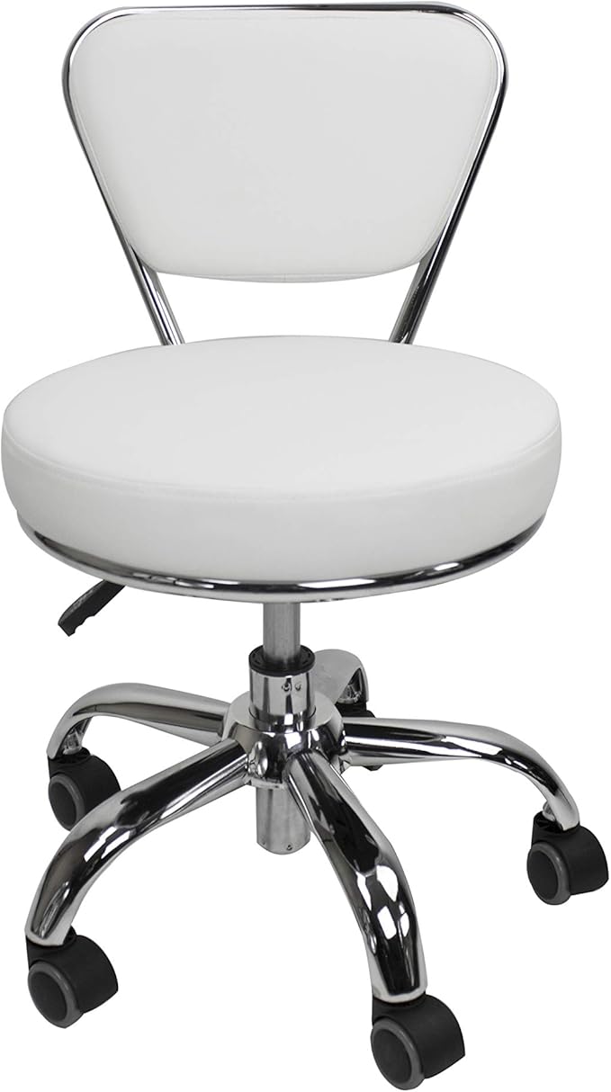 MAYAKOBA Dayton Garage Rolling Seat (White) Pneumatic, Short Stool with Adjustable Height 13"-15", Perfect for Garage Task, Home Cleaning, Bathroom Short Seat, Technician Task