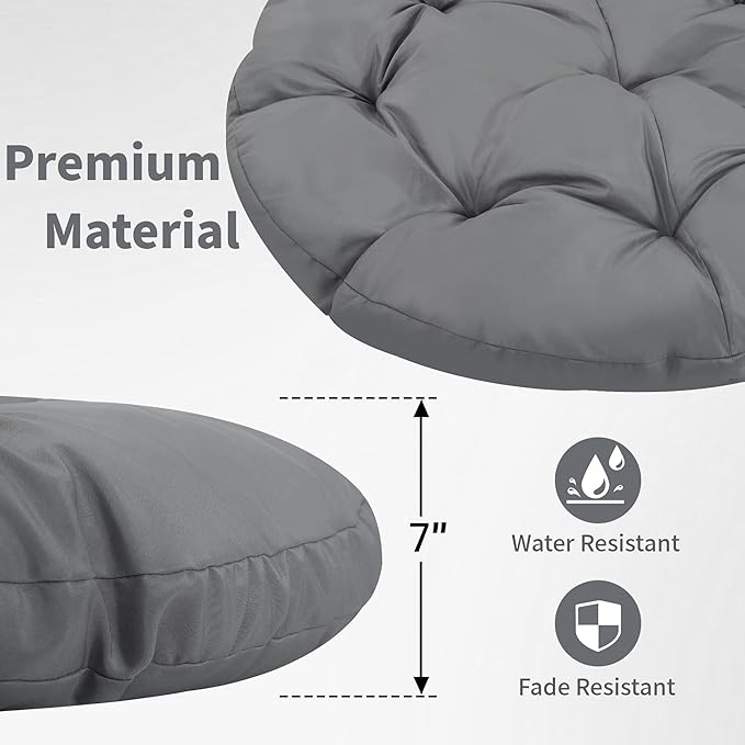 Kromax 40" Ergonomic Wicker Papasan Chair, 360° Swivel Round Egg Chair with Soft Thick Cushion, Indoor Outdoor Use for Living Room, Bedroom, Reading Room, Black Frame with Dark Grey Cushion