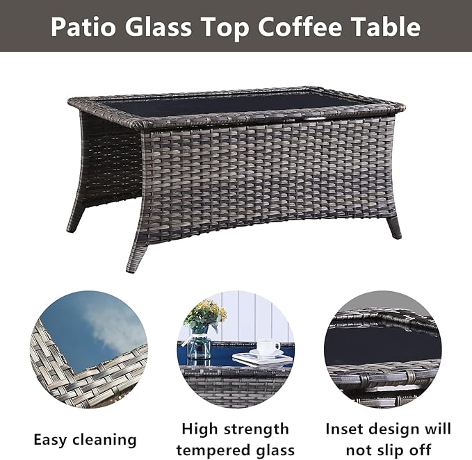 Belord Wicker Patio Furniture Sets - 13 Piece Outdoor Rattan Furniture Conversation Sets with 4 Swivel Rocker Chairs, 2 Rattan Sofas, Wicker Ottomans and Coffee Table, Mixed Grey/Grey
