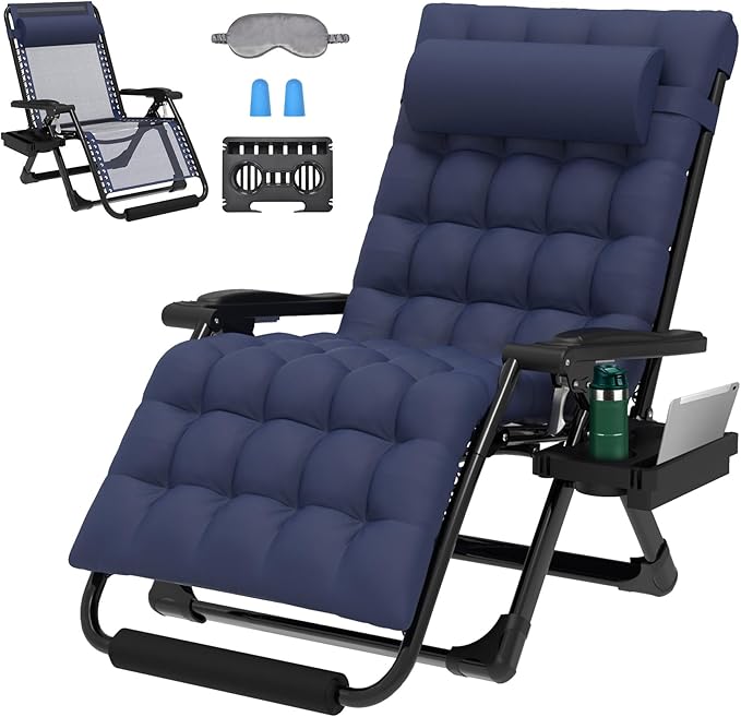 ZENPETIO Oversized Zero Gravity Chair, 33In XXL Zero Gravity Recliner Lounge Chair, Anti Gravity Chair for Indoor and Outdoor, Reclining Camping Chair for Lawn and Patio w/Cushion and Footrest, 500LBS
