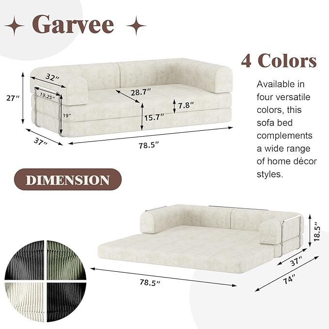GAOMON Convertible Sleeper Sofa Bed, Sleeper Sofa | Corduroy Fabric | High-Density Sponge | Fixed-Shape Frame, Modular Sofa Bed for Living Room Lounge Studio 78.7 * 39.4 * 29.6 Inch