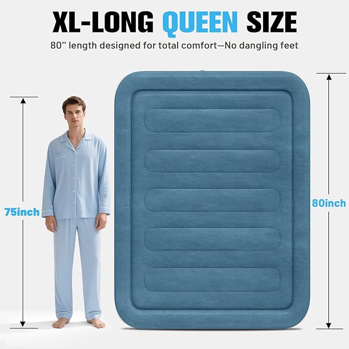 VOSSER Queen Air Mattress with Built-in Pump,18''Fast & Easy Inflation/Deflation Inflatable Mattress, Foldable Blow Up Mattress with Storage Bag, Inflatable Bed for Home, Camping & Guests