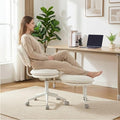 Cross Legged Chair with Footrest, Plus Size Criss Cross Office Chair with Memory Foam Cushion, Armless Swivel Desk Chair with Wheels, Cozy Active Sitting Chair for Home Office & Bedroom,Teddy Fleece