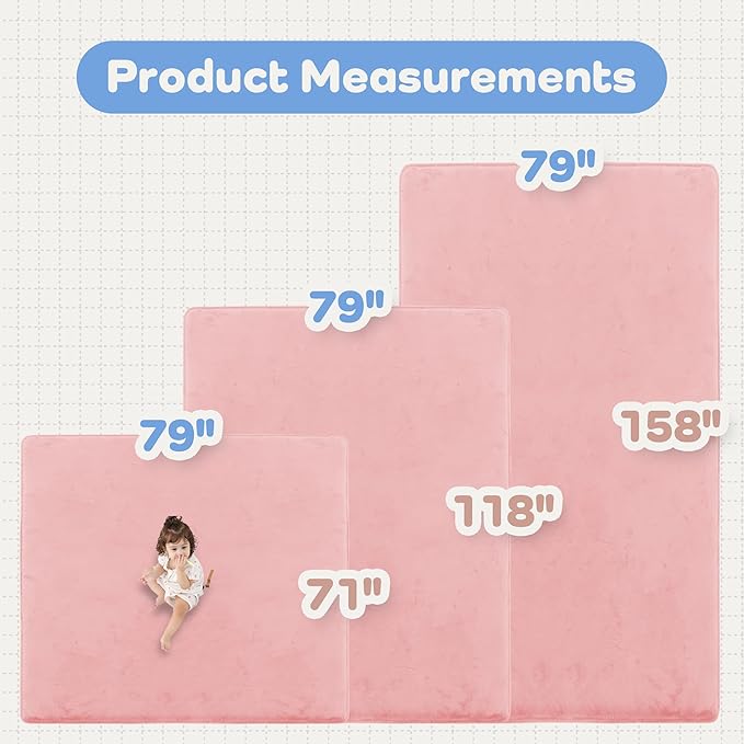 PAPAMAT 1.3" Thick Baby Floor Play Mat 71x79, Basic Padded Foam Mat for Tummy Time Crawling, Non Slip Cushioned for Babies Toddlers Infants Kids (Pink)