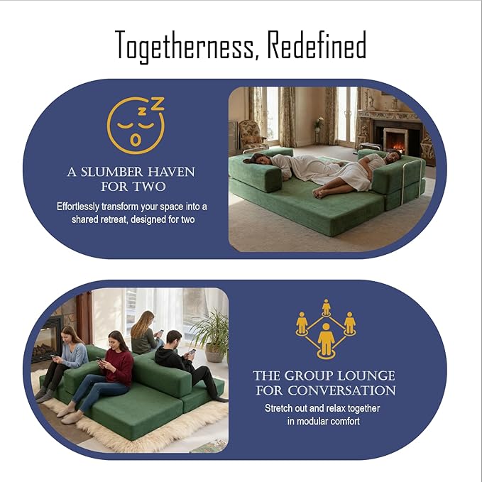 79 Inch Convertible Sofa Bed Couch in Box, 5 in 1 Folding Modular Boneless Couch with Pull Out Bed 2 Pillows, Soft Corduroy Floor Futon Lounge Loveseat Sleeper Lazy Cama No Assembly Green