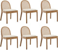 HEAH-YO Rattan Dining Chairs Set of 6, Upholstered Sherpa Dining Room Chairs with Backrests, Modern Kitchen Chairs with Wood Legs for Dining Room, White